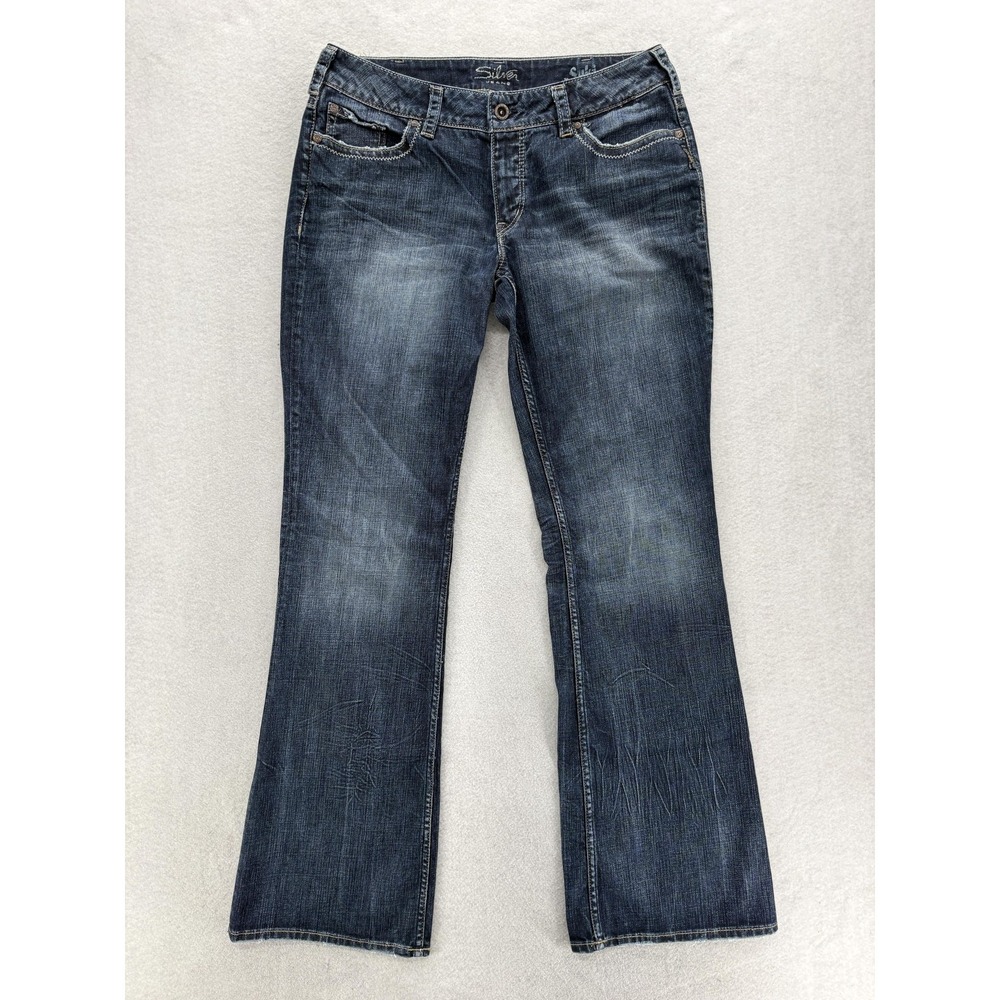 Silver Jeans Suki Flap Bootcut Jeans Womens 34x34 Blue Medium Wash Distressed